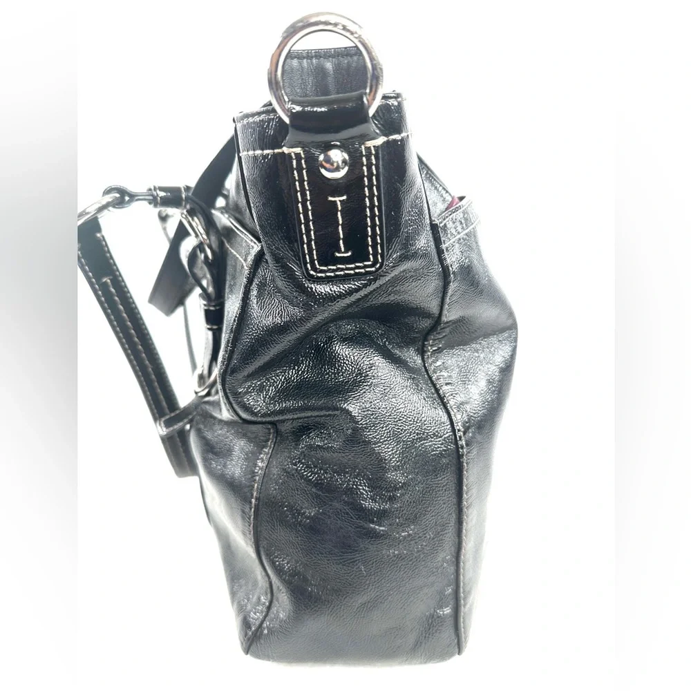 COACH Chelsea F14022 Black Patent Leather Large Shoulder Bag Purse Turn Lock - Picture 6 of 9